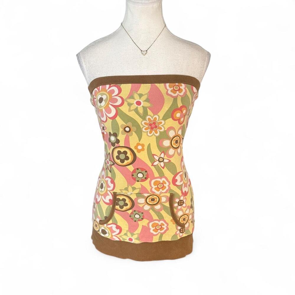 Y2K 2000s Fairy boho floral tube top with pockets Size M fitted & super cute